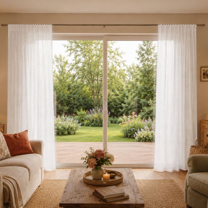 Fertigvorhang mit Gardinenband, halbtransparent, 140x245 cm