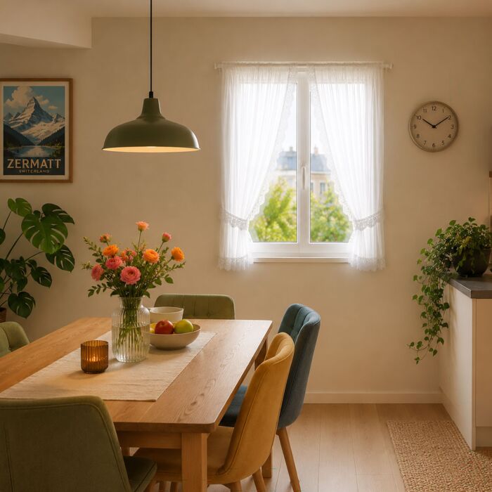 Rideau vitrage avec bordure, lot de 2