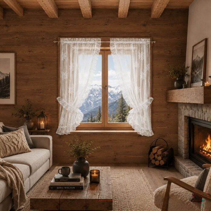 Vorhang Vitrage Jaquard mit Edelweiss, 2er Set