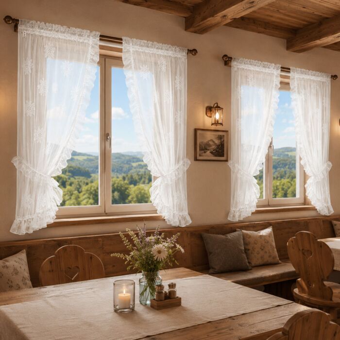 Vorhang Vitrage Jaquard mit Edelweiss, 2er Set