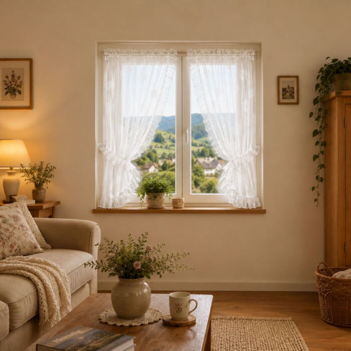 Vorhang Vitrage Jaquard mit Edelweiss, 2er Set