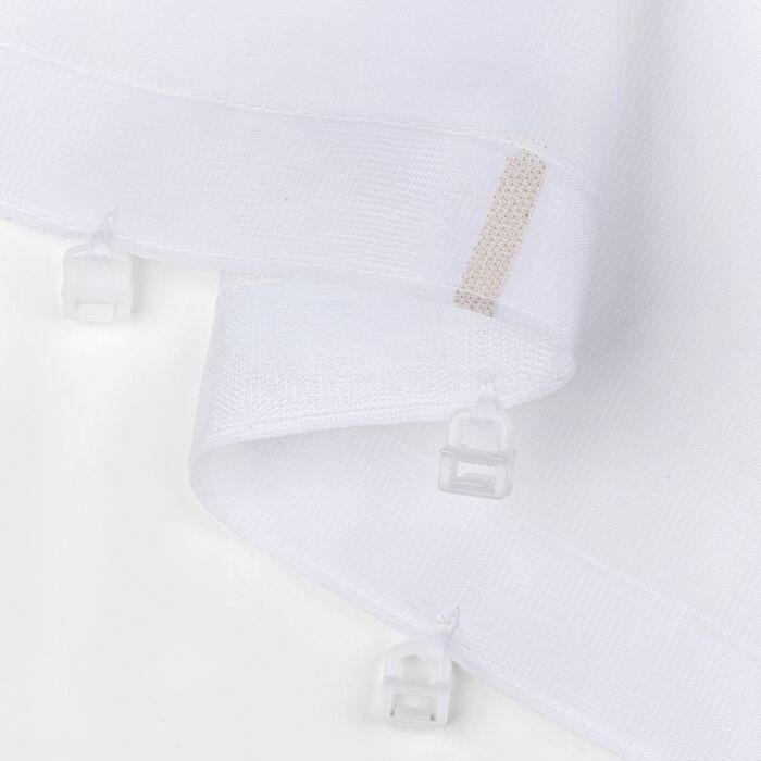 Rideau prêt à poser avec broderie, plis plats et glisseurs à clic cousus