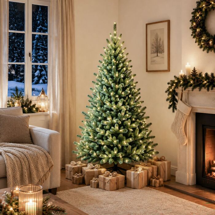 Weihnachtsbaum mit Beleuchtung, Metallständer