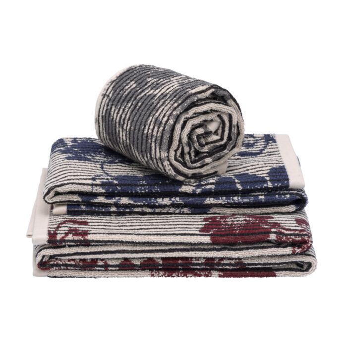 Linge éponge à rayures verticales et motifs floraux
