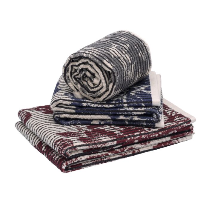 Linge éponge à rayures verticales et motifs floraux