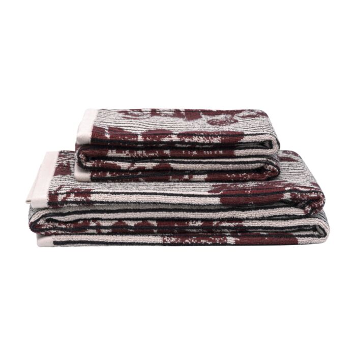Linge éponge à rayures verticales et motifs floraux