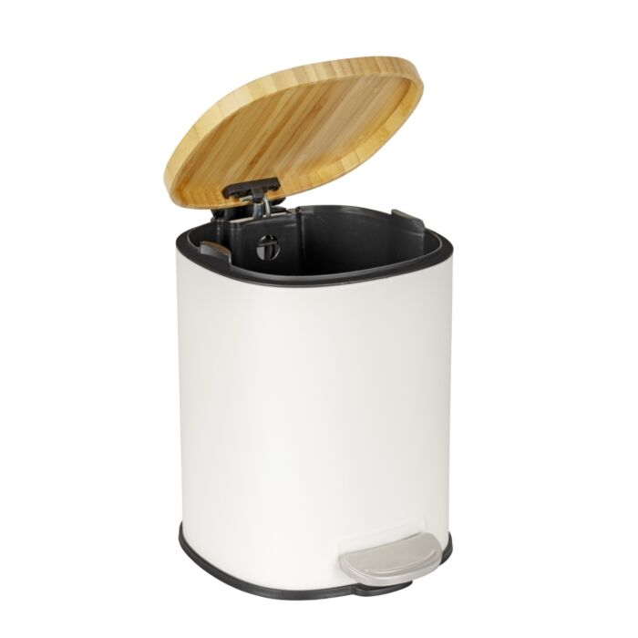 Poubelle à pédale Fianema avec couvercle en bambou, 3 litres