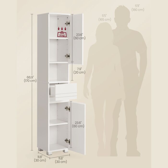 VASAGLE Badezimmerhochschrank mit Schublade und verstellbaren Ablagen