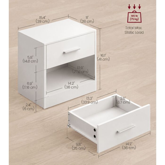 VASAGLE Nachttisch mit 1 Schublade
