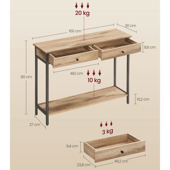 VASAGLE Konsoletisch mit 2 Schubladen