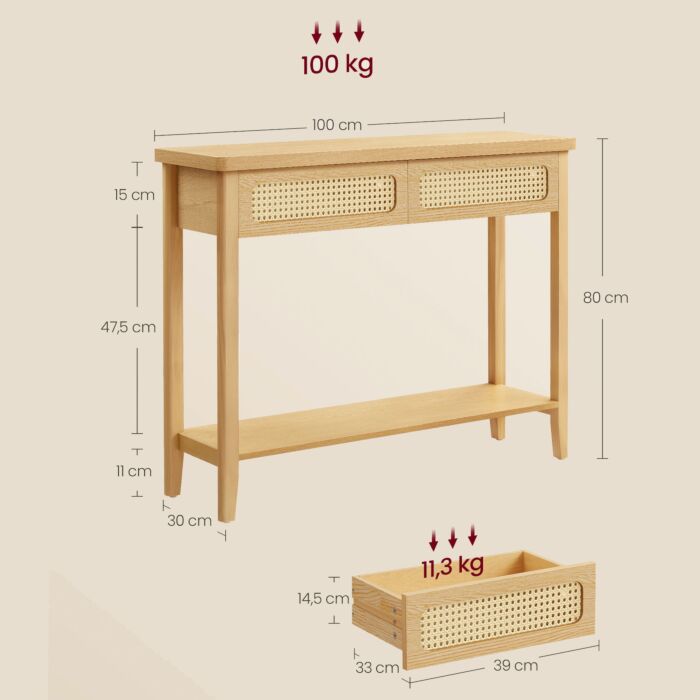 VASAGLE Konsoletisch mit 2 Schubladen