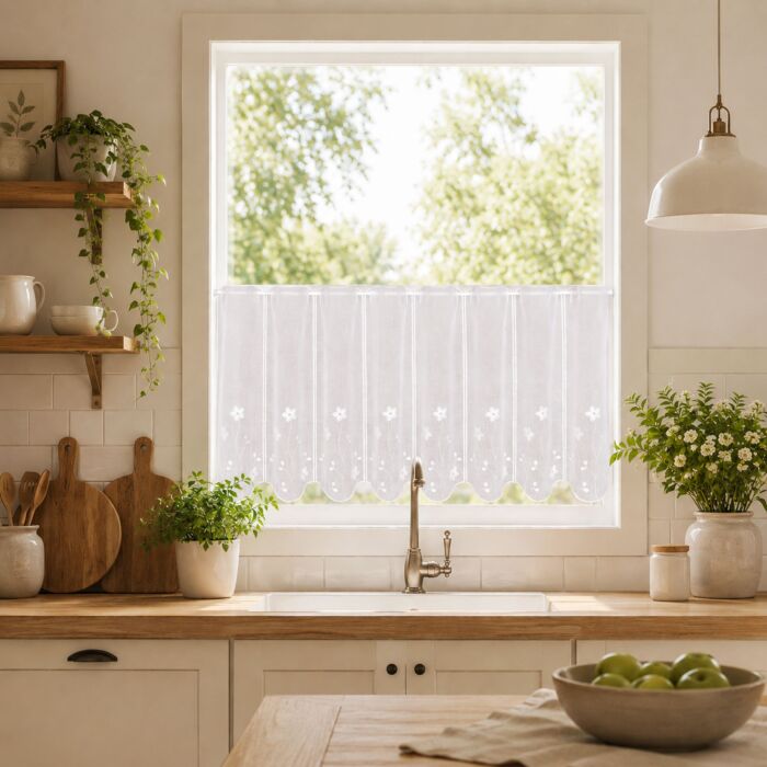 Bistrovorhang Carla mit Blumenstickerei, halbtransparent, 145x50 cm