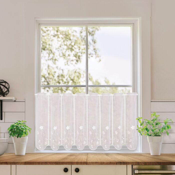 Bistrovorhang Carla mit Blumenstickerei, halbtransparent, 145x50 cm