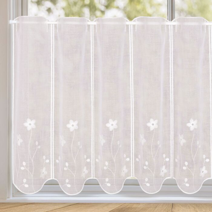 Bistrovorhang Carla mit Blumenstickerei, halbtransparent, 145x50 cm