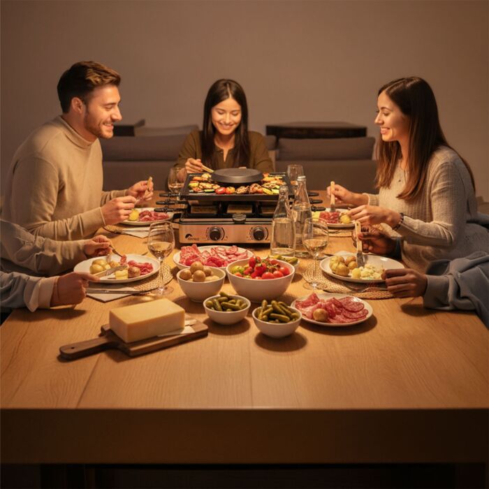Appareil à raclette avec système d'aspiration des odeurs pour 8 personnes