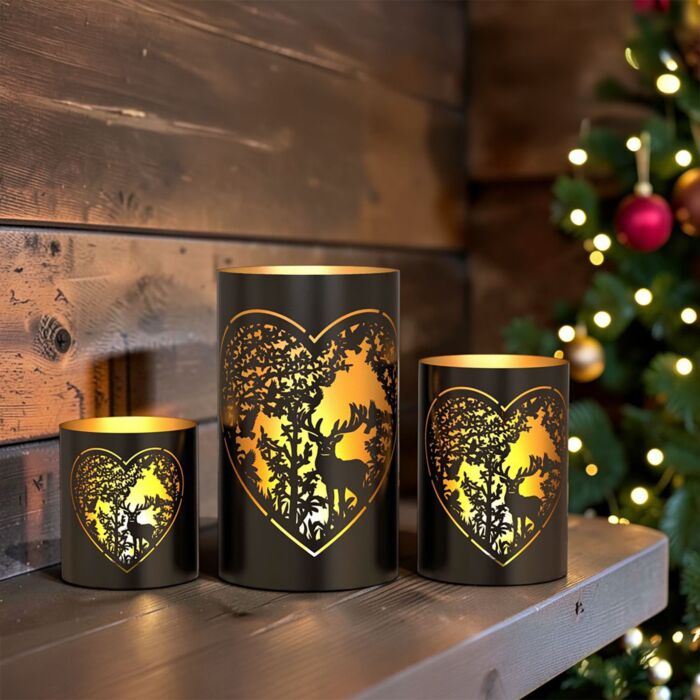 Windlicht Forest 3er Set, schwarz/gold, Metall