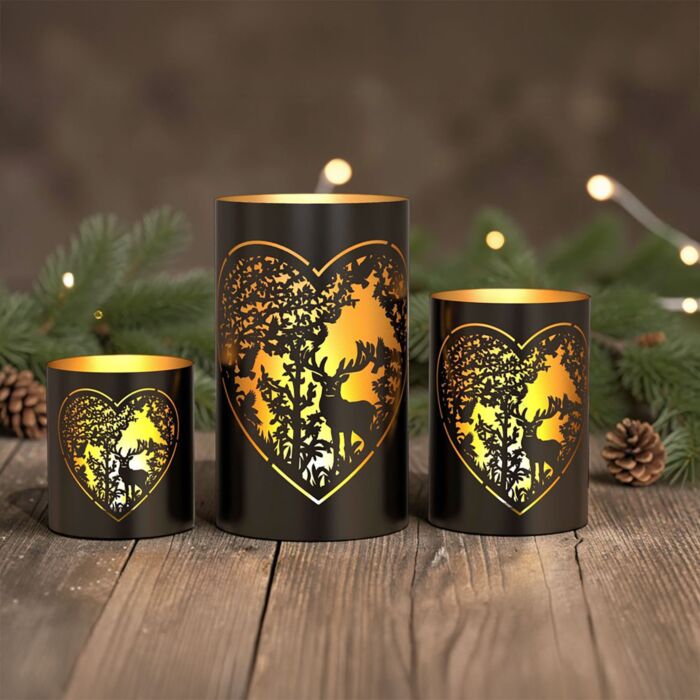 Windlicht Forest 3er Set, schwarz/gold, Metall