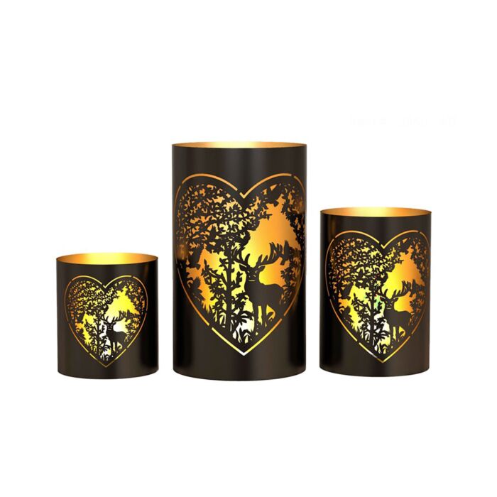 Windlicht Forest 3er Set, schwarz/gold, Metall