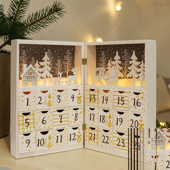 LED-Adventskalender aus Holz, inidviduell befüllbar