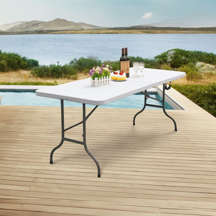 Table et bancs de fête pliable, combinable, blanc