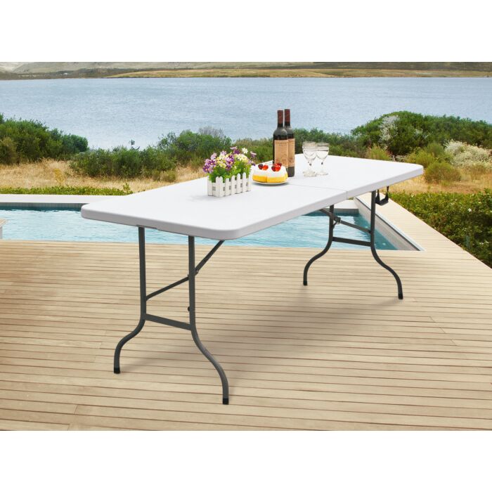 Table et bancs de fête pliable, combinable, blanc