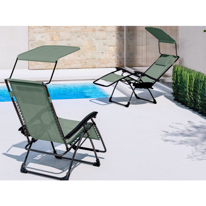 Chaise longue avec pare-soleil et coussin