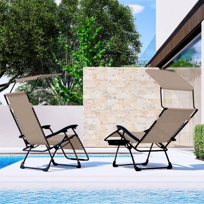 Chaise longue avec pare-soleil et coussin