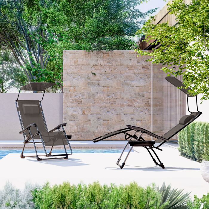 Chaise longue avec pare-soleil et coussin