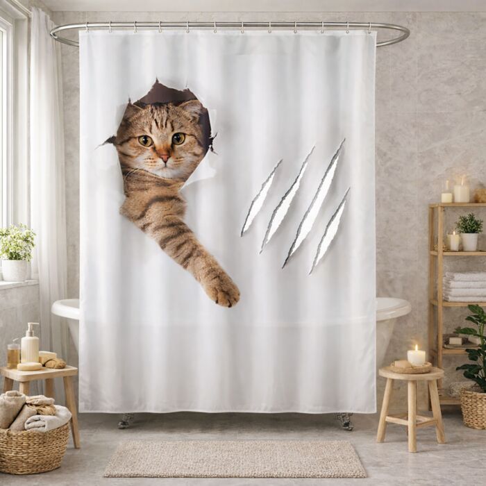Rideau de douche Chat brun-blanc