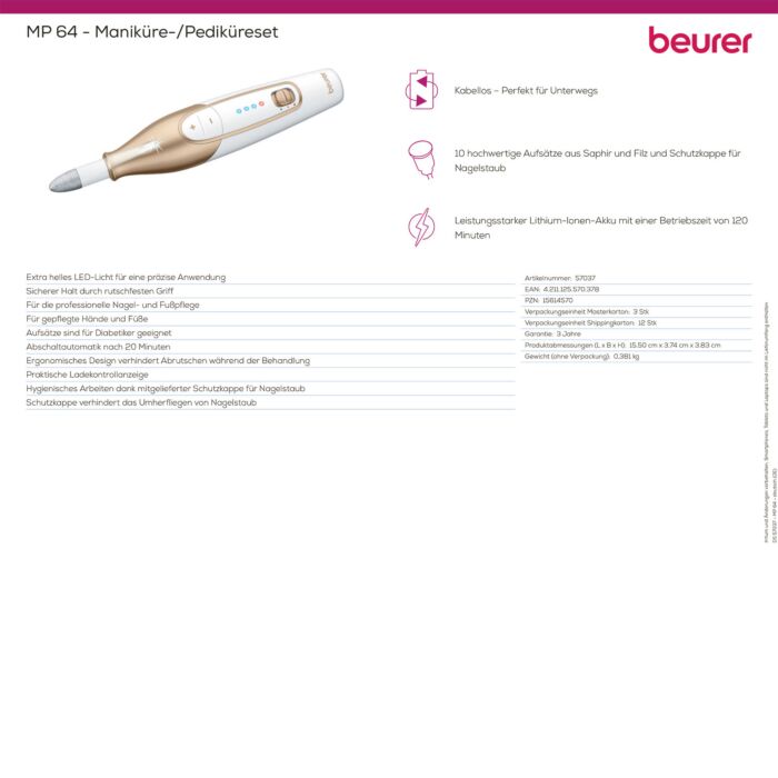 Appareil manucure/pédicure à accu Beurer