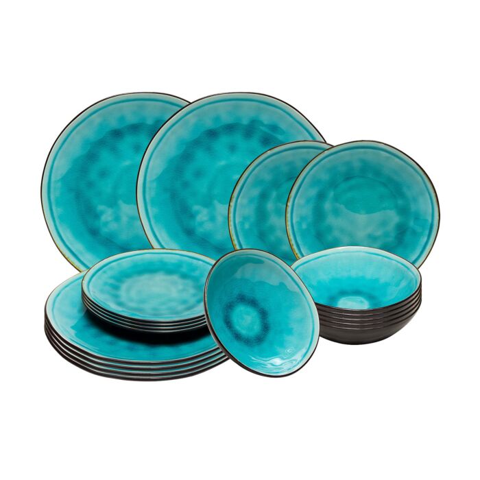 Service Craquelé, turquoise, 18 pièces, en faïence main product photo