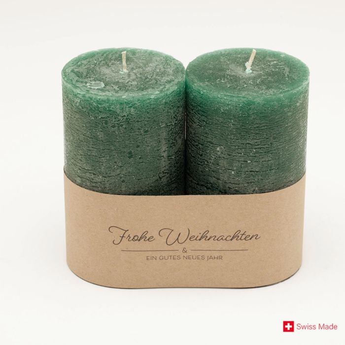 Image of Rauhreif Zylinderkerzen im 2er Set dunkelgrün bei Lehner Versand Schweiz