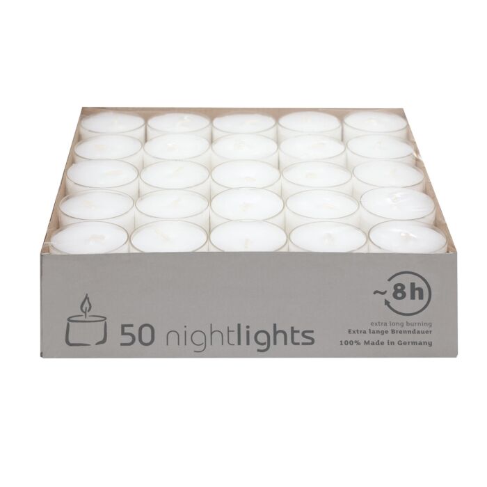 Bougies à réchaud Night Lights, 38 mm, paquet de 50 pièces, blanches main product photo