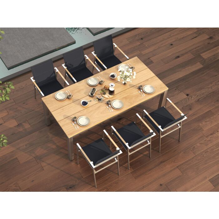 Table de jardin Teak Premium en acier inox