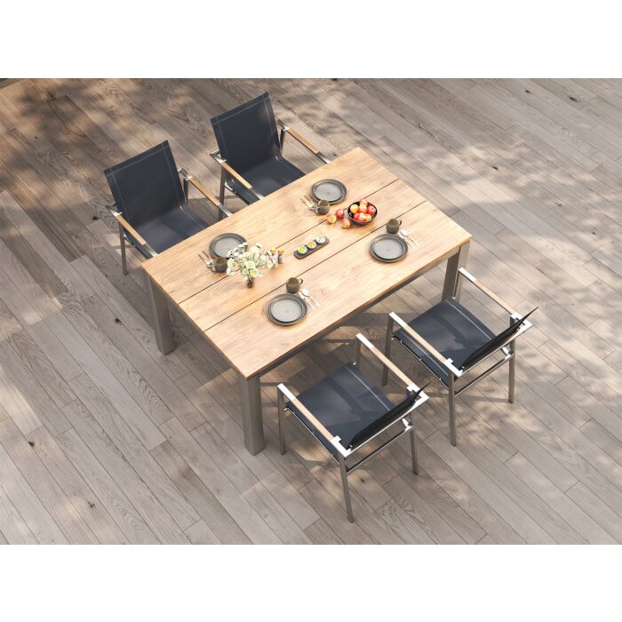 Table de jardin Teak Premium en acier inox