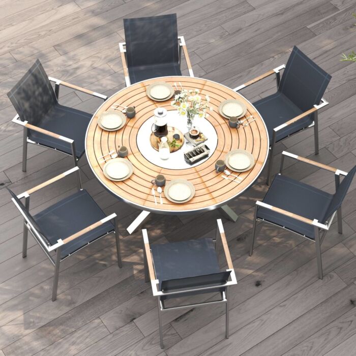 Table de jardin Teak Premium en acier inoxydable, ronde main product photo