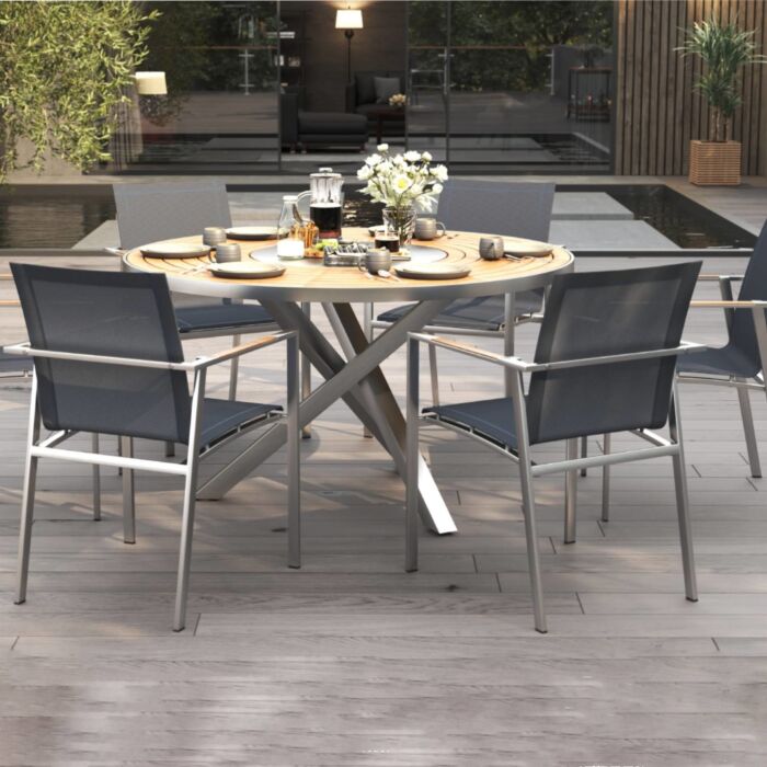 Gartentisch Edelstahl Teak Premium rund