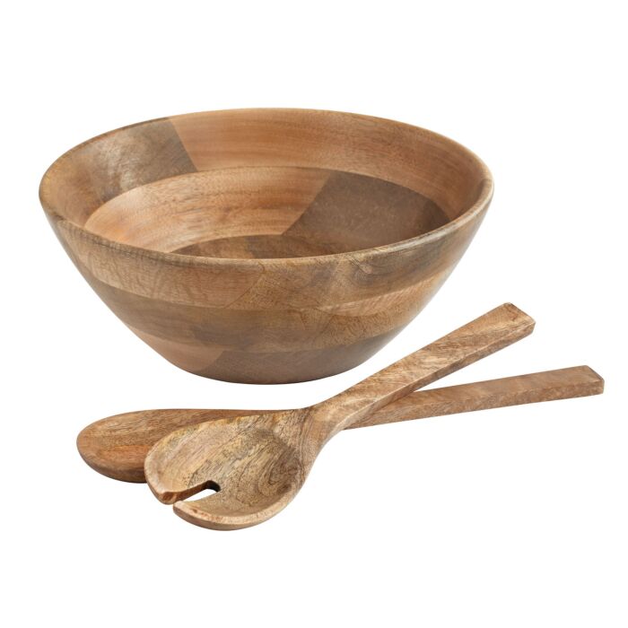Salatschüssel aus Mangoholz, mit Besteck main product photo