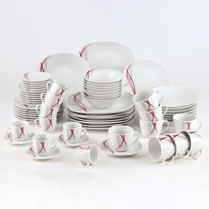 Geschirr-Set Lou 64-teilig, für 8 Personen, aus Porzellan.