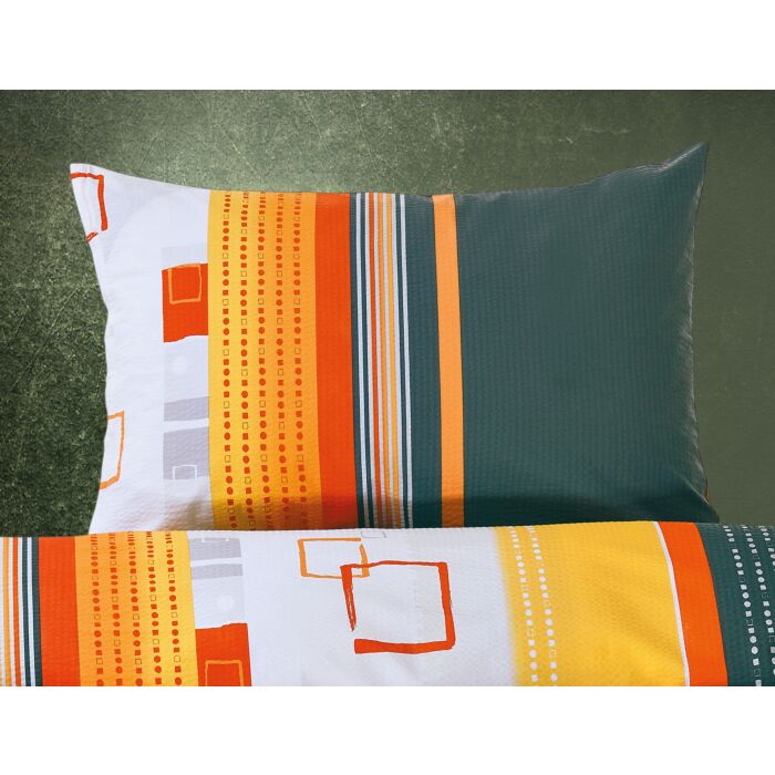 Linge de lit avec motif de carrés et de rayures, orange-gris