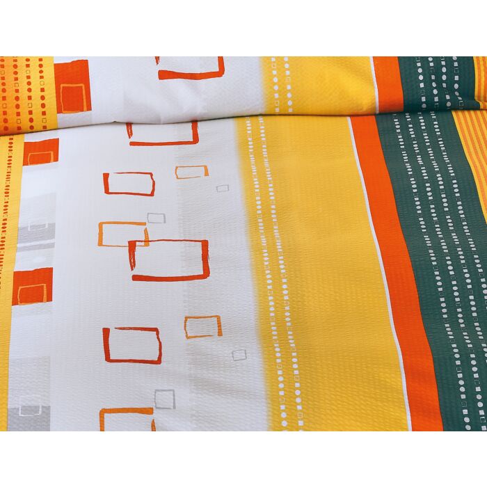 Linge de lit avec motif de carrés et de rayures, orange-gris