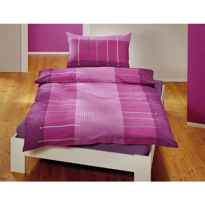 Image of Bettwäsche mit farbigem Streifenmix brombeer bei Lehner Versand Schweiz