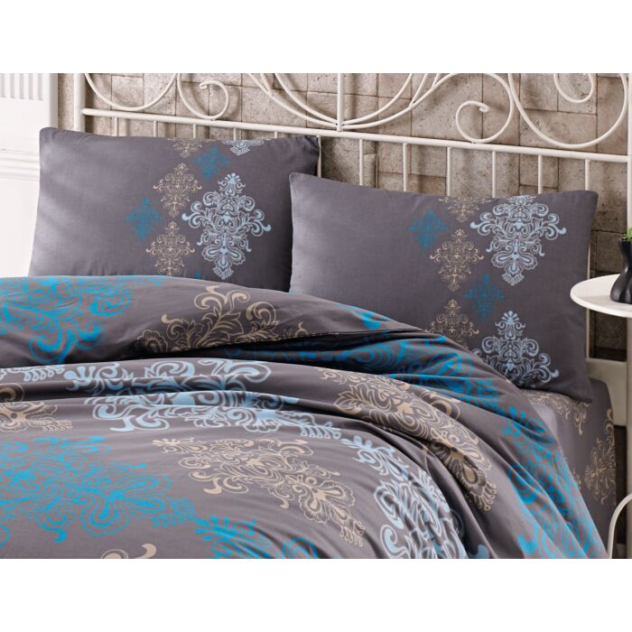 Linge de lit au motif ornemental brun-bleu