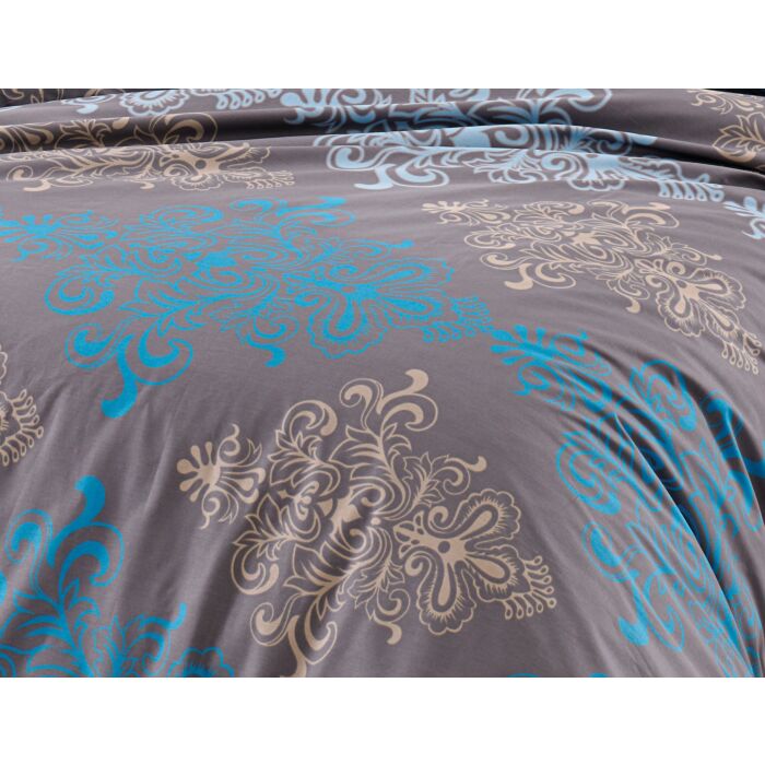 Linge de lit au motif ornemental brun-bleu