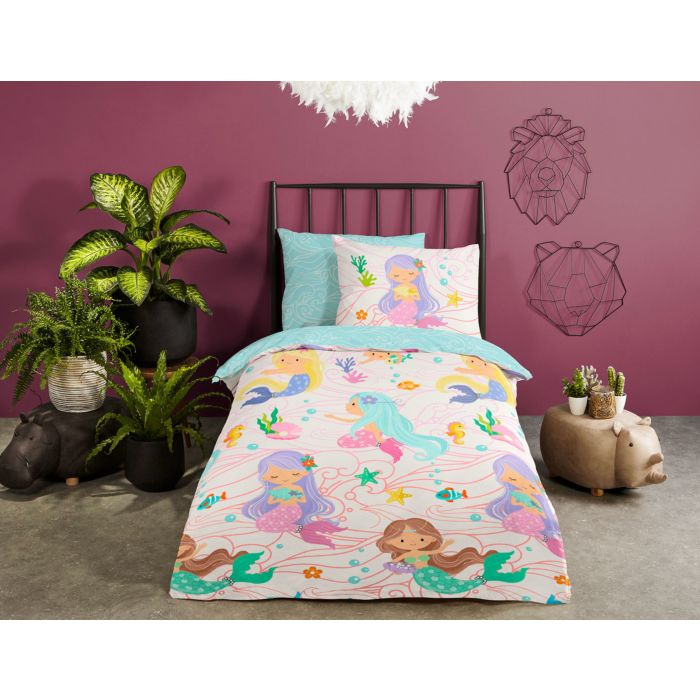 Image of Bettwäsche mit süssen, bunten Meerjungfrauen, rosa, 65x100 cm / 160x210 cm bei Lehner Versand Schweiz