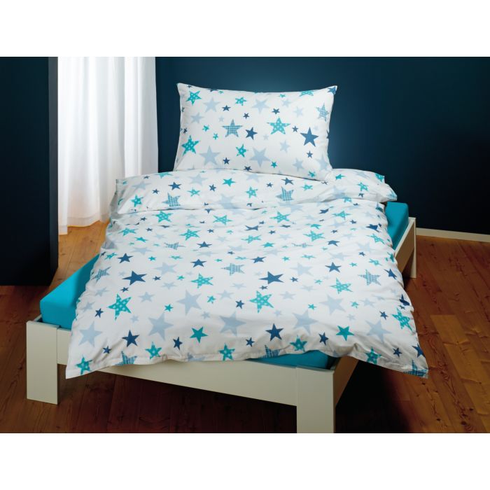 Image of Bettwäsche mit Sternen-Motiv auf weissem Untergrund, türkis, 65x100 cm / 160x210 cm bei Lehner Versand Schweiz