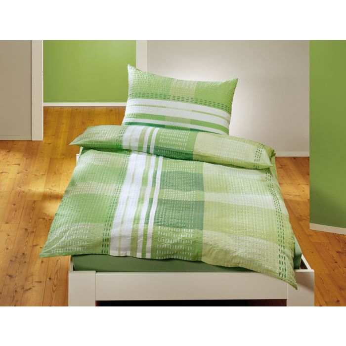 Image of Bettwäsche in Streifen- und Karomuster grün bei Lehner Versand Schweiz