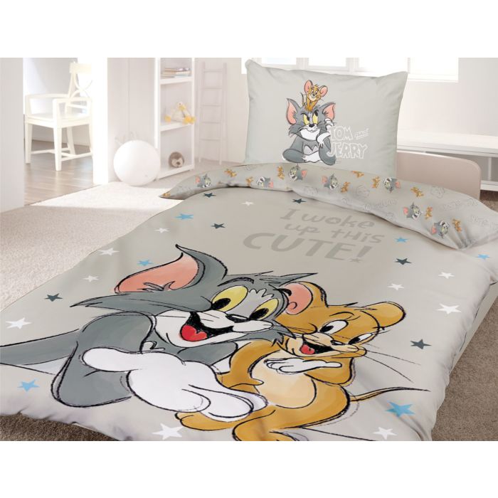 Image of Bettwäsche mit den süssen Figuren Tom & Jerry, grau, 65x100 cm / 160x210 cm bei Lehner Versand Schweiz
