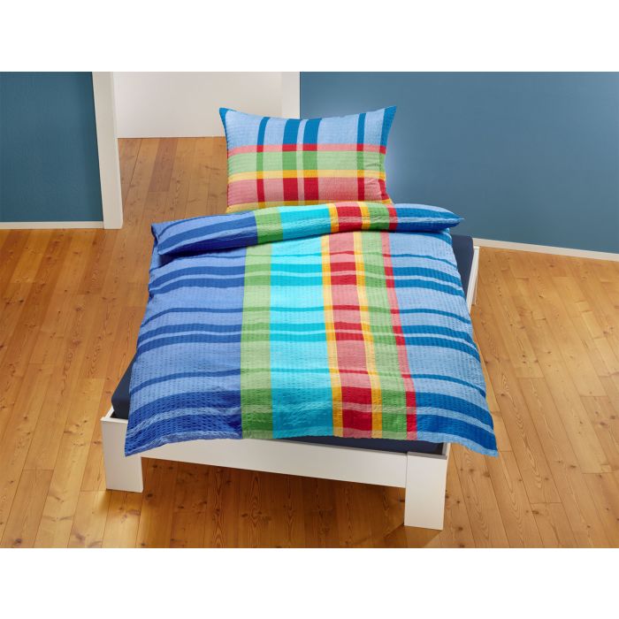 Image of Bettwäsche in farbigem Streifenmix, blau, 65x100 cm / 160x210 cm bei Lehner Versand Schweiz