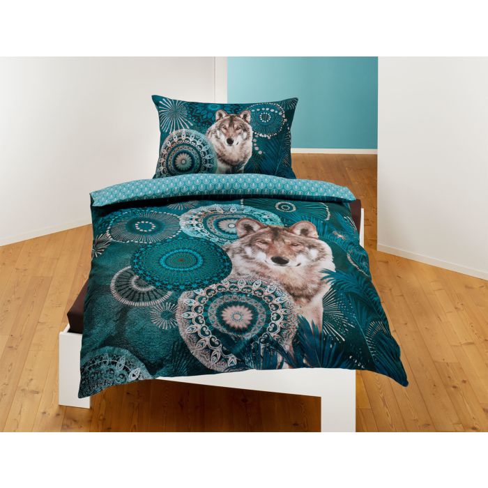 Image of hip Bettwäsche Mandalamuster und Wolf petrol, 65x100 cm / 160x210 cm bei Lehner Versand Schweiz